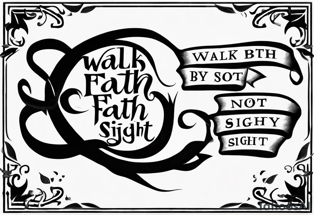 “walk by faith, not by sight” stairwell wrapping around the quote. This design captures the essence of the journey guided by faith. tattoo idea