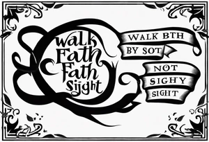 “walk by faith, not by sight” stairwell wrapping around the quote. This design captures the essence of the journey guided by faith. tattoo idea