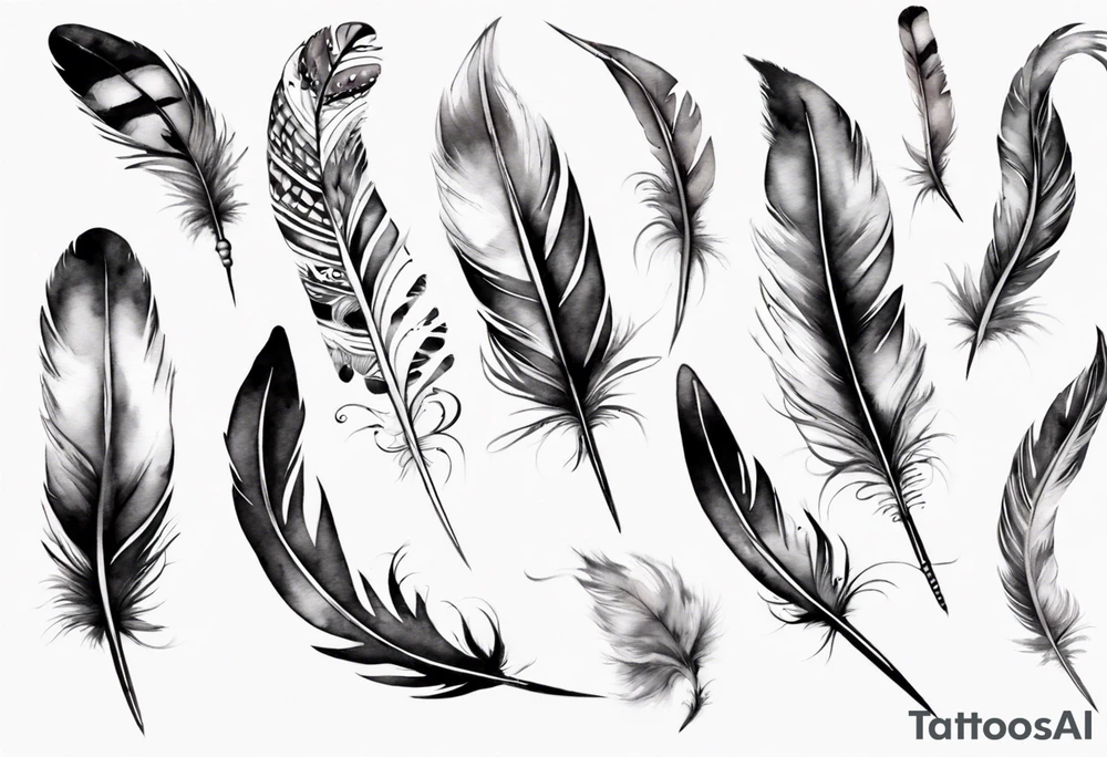 feather with birds tattoo idea