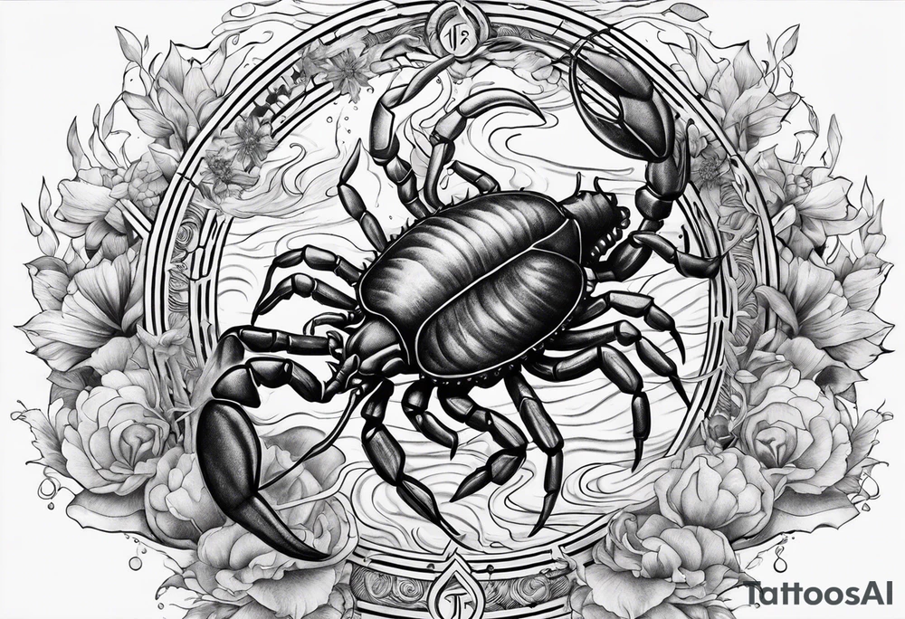 Scorpio zodiac sign with water element surrounding tattoo idea