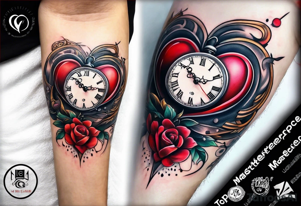 Heart with clock hands on 8 and 5 tattoo idea