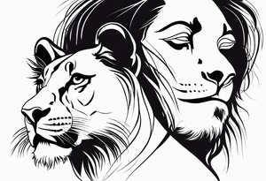 Moitié visage lion avec son bebe lionne tattoo idea