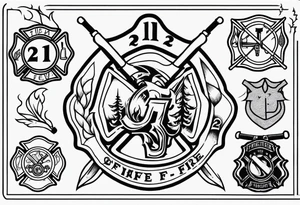 Simple line work tattoo with number 21, firefighters Hooligan bar and a fire fighter Axe tattoo idea