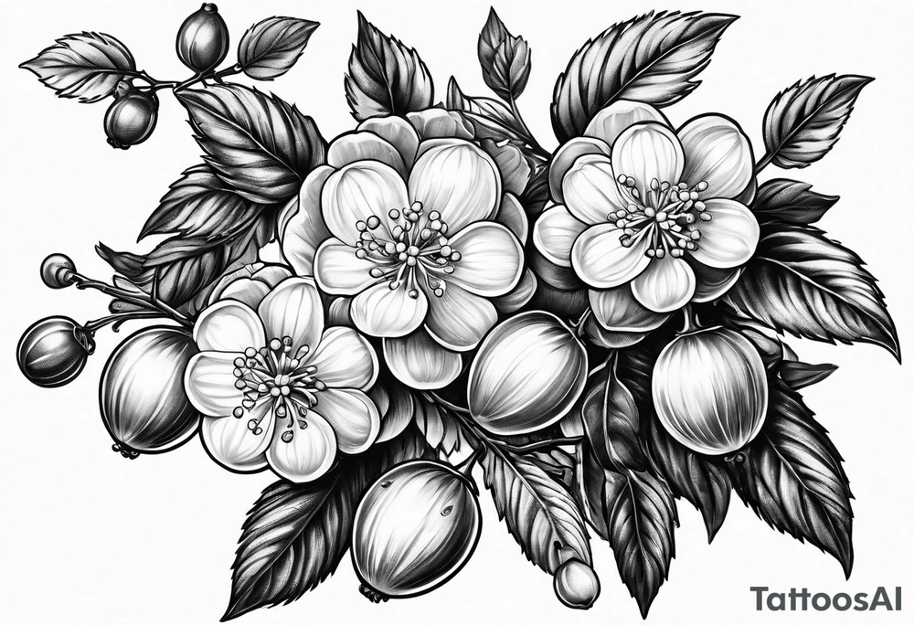 Syringa and Gooseberries in a bundle from the side tattoo idea