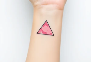 A watercoloured pink triangle, with small lining and upside down. Just the colour pink. No shapes. Just the colour pink filling the triangle and a small black outline tattoo idea