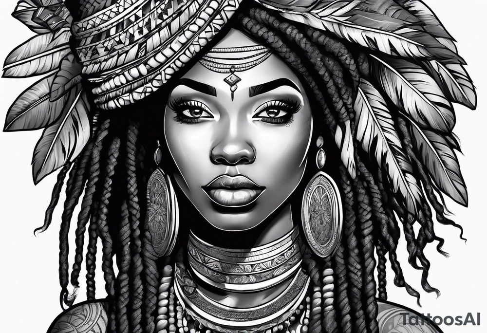 Black woman with locs tattoo idea