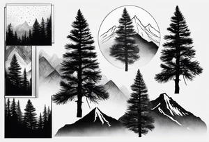 Small
One Mountain peak
Pine tree
Silhouette tattoo idea