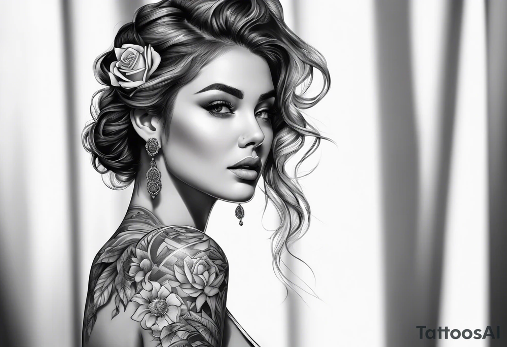 woman looking into the sun tattoo idea
