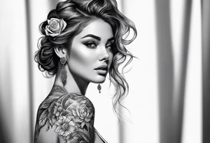 woman looking into the sun tattoo idea