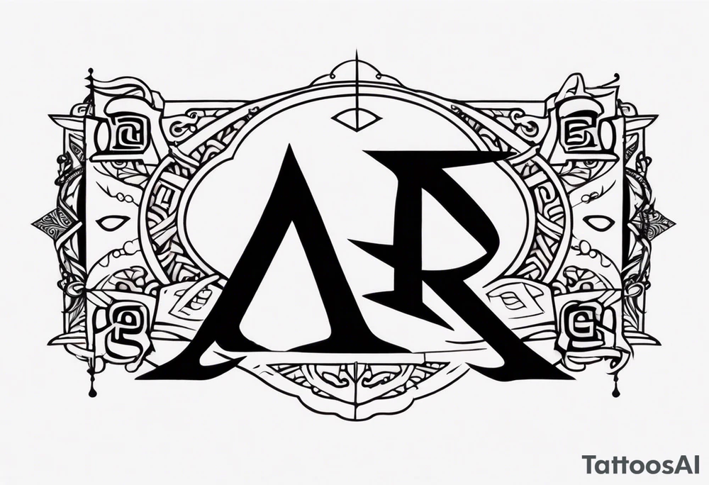 the letters A R in the middle of a ninja headband tattoo idea