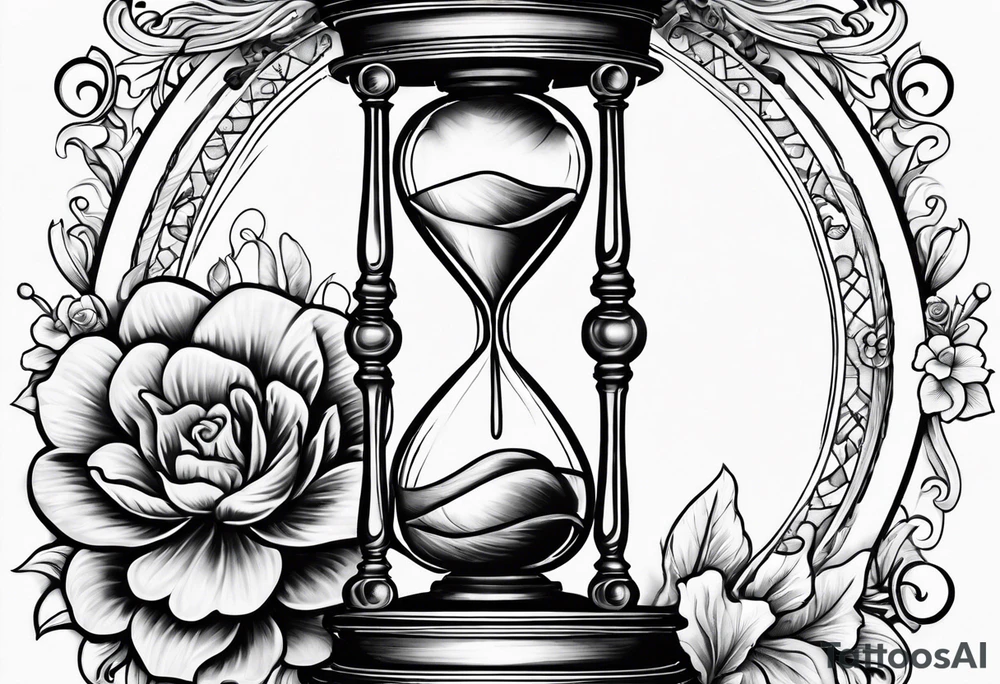 Hour glass and flowers tattoo idea