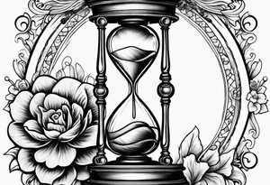 Hour glass and flowers tattoo idea