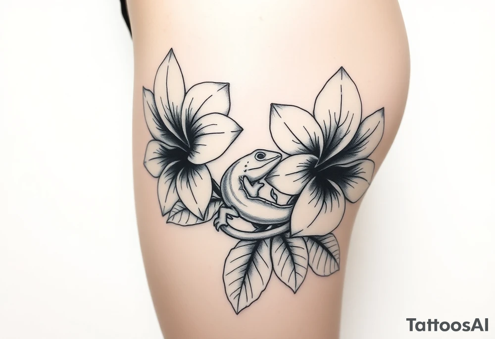 Tropical austrailian flowers with hidden gecko tattoo idea