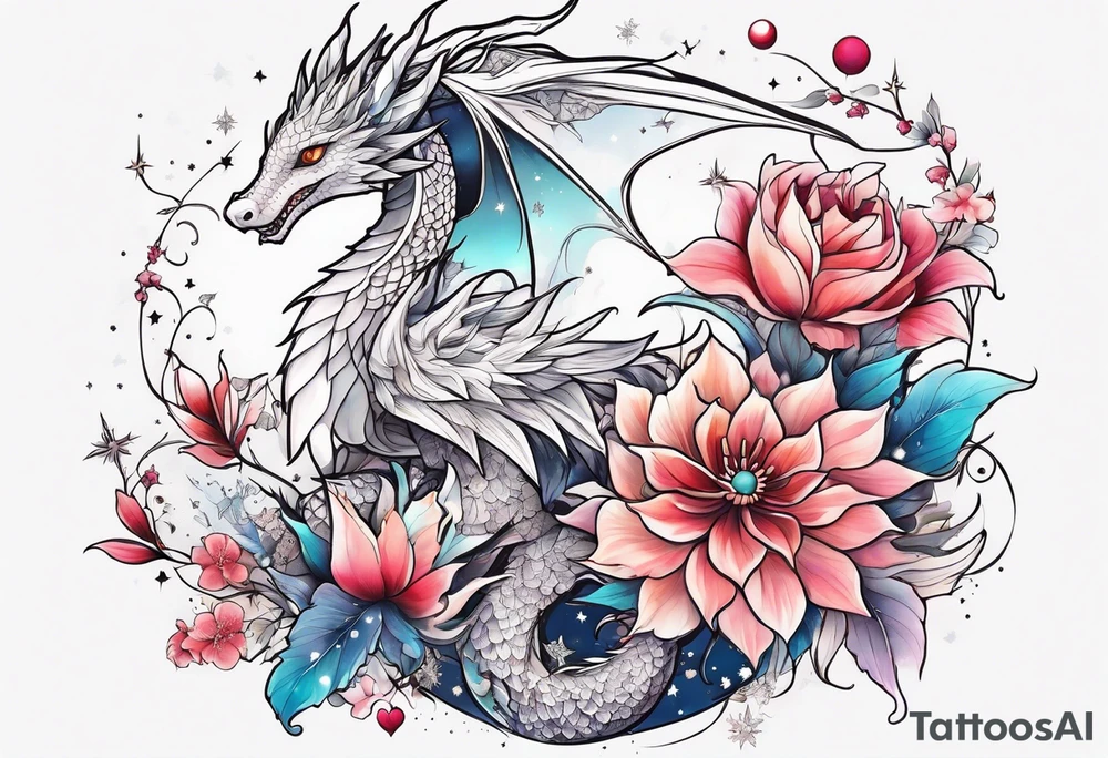 Constellation, wing , snow , cross , dragon female japan kawaii , flower tattoo idea