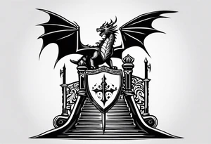 Valhalla sword shield dragon 
stairs tattoo idea