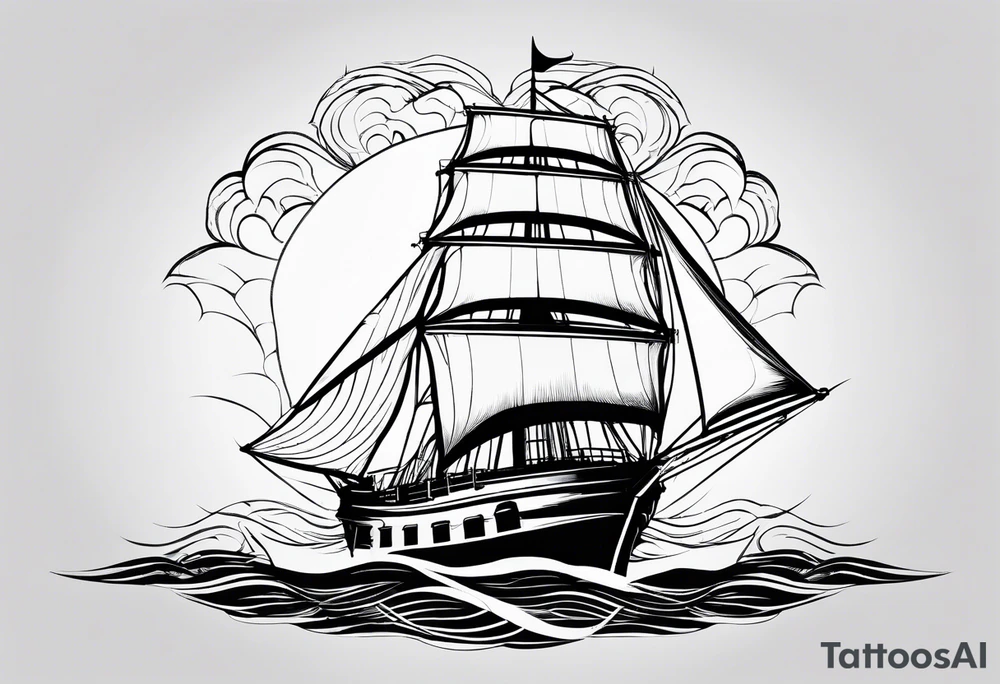 front bow sails. sail in the shape of a maritime lighthouse.phoenix drawn on the sail. tattoo idea