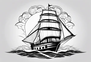 front bow sails. sail in the shape of a maritime lighthouse.phoenix drawn on the sail. tattoo idea