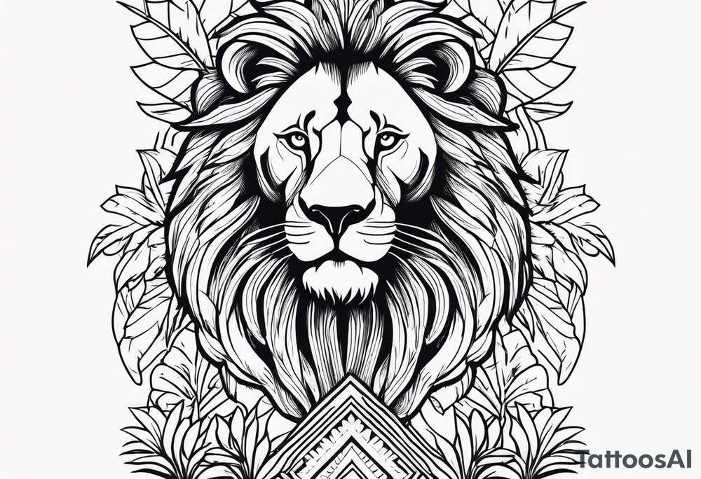 lion with palm trees half sleeve tattoo idea