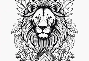 lion with palm trees half sleeve tattoo idea