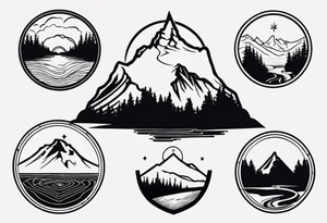 Compass directions with haystack rock in the top left, mount hood in the top right, alsea falls in the bottom left, crater lake in the bottom right tattoo idea