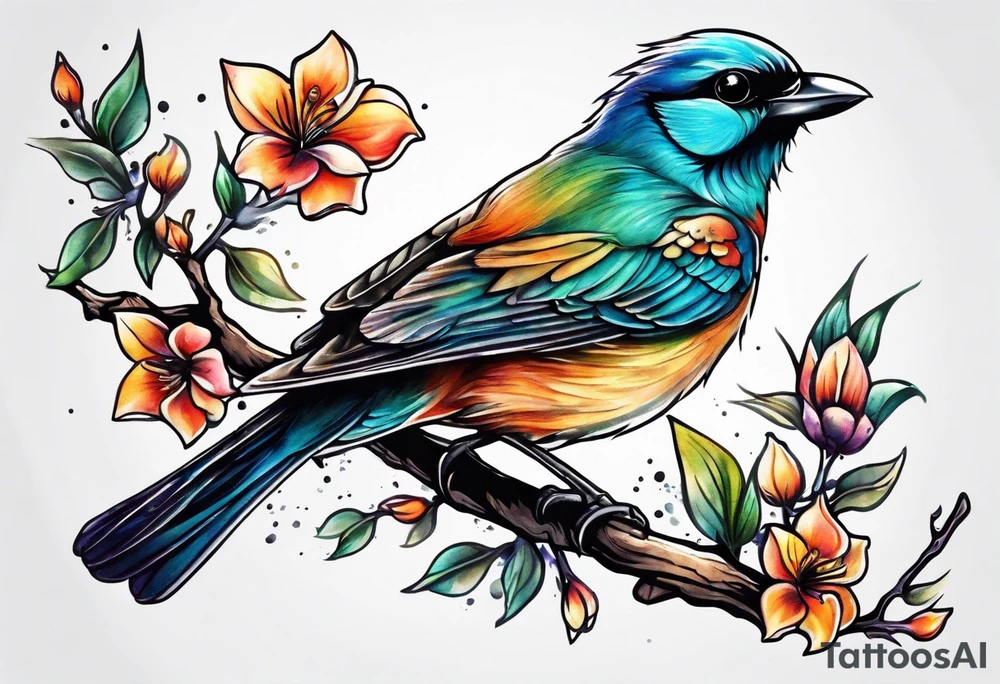 Bird taking off from a branch tattoo idea