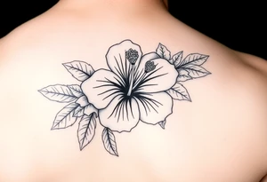 Hibiscus floral sleeve fine line tattoo idea