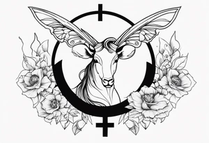 Capricorn sign and butterflies with a cross sleeve tattoo idea