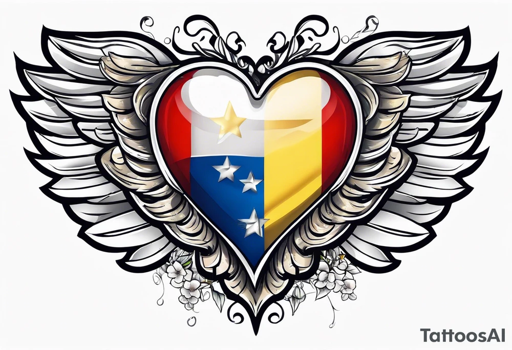Flag inside of a heart with wings tattoo idea
