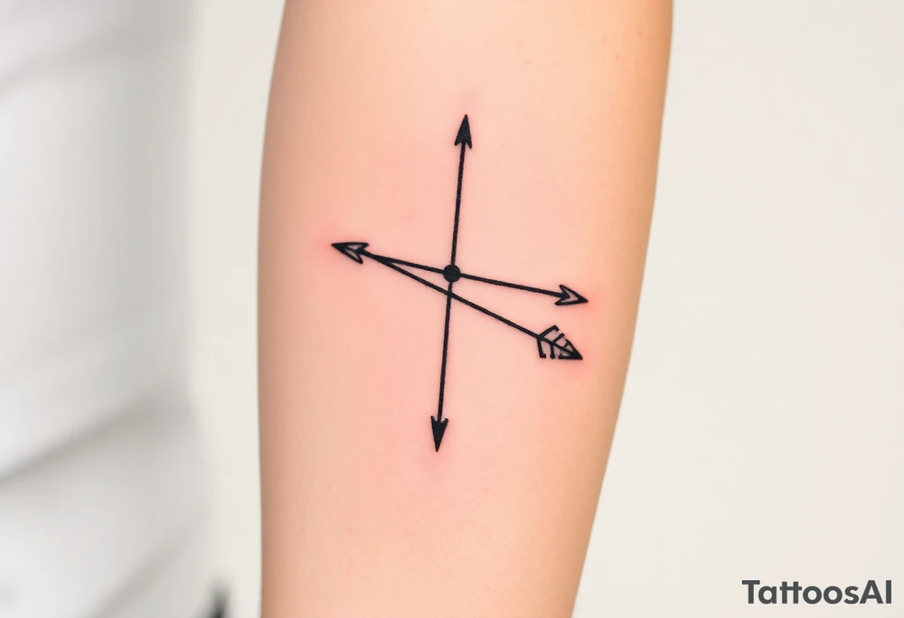 A minimalist Sagittarius bow and arrow, with a sleek, modern design in black ink and subtle gold accents tattoo idea
