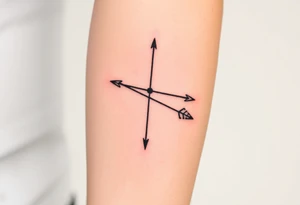 A minimalist Sagittarius bow and arrow, with a sleek, modern design in black ink and subtle gold accents tattoo idea