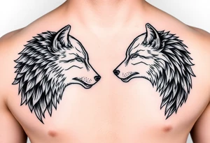 Man and woman facing each other both transforming into wolves tattoo idea