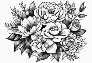 Standard flower bouquet on upper arm tattoo idea