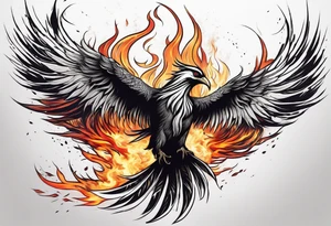 Phoenix bird rising from ashes and flame tattoo idea