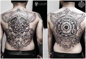 Fine line tattoo on the rib cage (right side). Contains the heaven seal and sharigan fron Naruto, archer’s symbole from fate stay night, trafalgar law heart from one piece tattoo idea