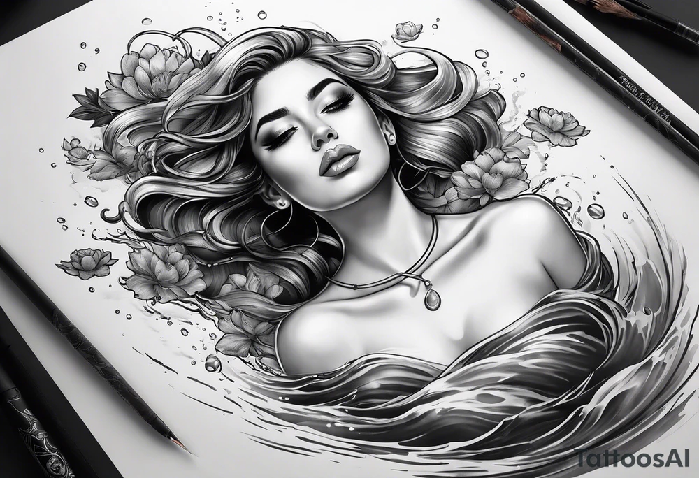 girl floating in water from an aerial view tattoo idea