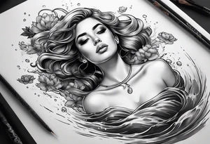 girl floating in water from an aerial view tattoo idea
