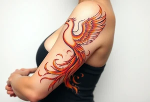magnificent phoenix rising from golden flames with trailing embers tattoo idea