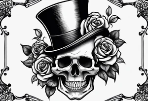Gothic skull in top hat wrapped in roses tattoo idea