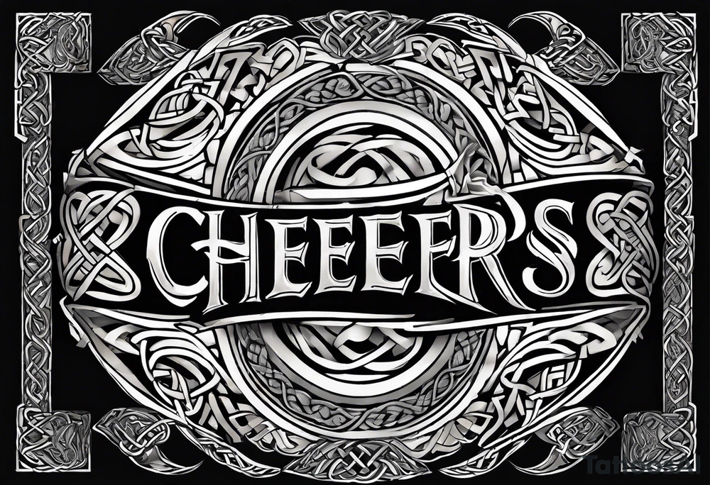 "Cheers Mate" text, armband +Celtic +grey Cancer Ribbon +tribal +artistic tattoo idea