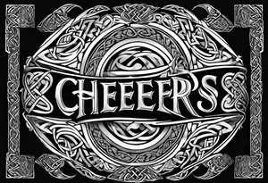 "Cheers Mate" text, armband +Celtic +grey Cancer Ribbon +tribal +artistic tattoo idea