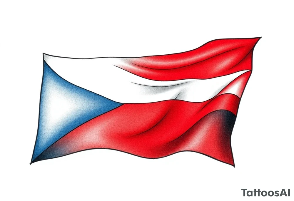 A waving Czech flag with realistic fabric texture, its red, white, and blue colors appearing vibrant and dynamic. tattoo idea