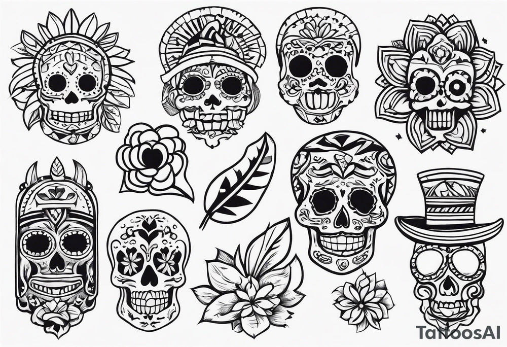Mexican culture in a sleeve format tattoo idea