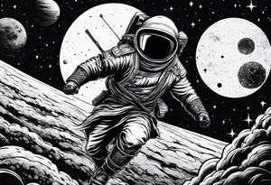 samura versus ninja, in space, with rocket tattoo idea