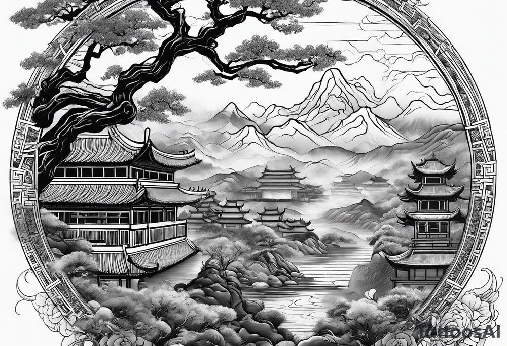 Chinese wall, realistic, art, fine line tattoo idea