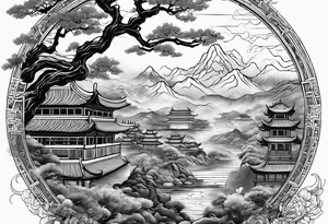 Chinese wall, realistic, art, fine line tattoo idea