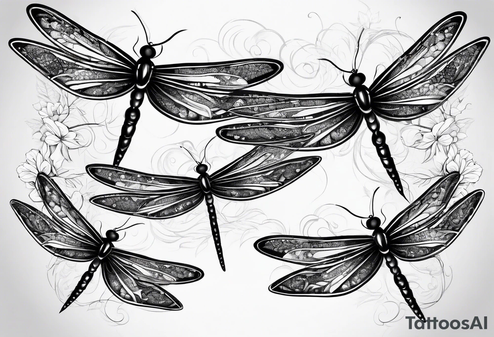 4 dragonflies flying together tattoo idea