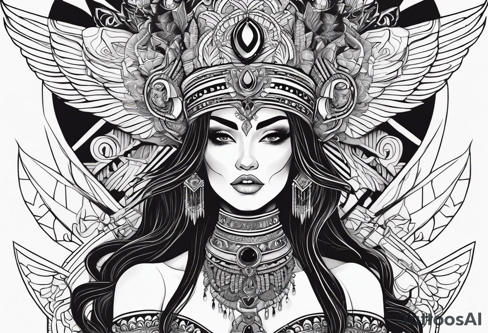 kali, alien goddess, valkrye, pirate, zenza, lotus, wing, pachamama, skull tattoo idea
