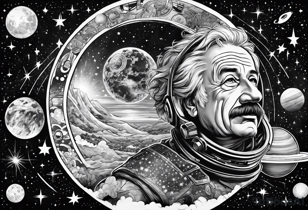 Spartan, outer space, Einstein, physics, writing, sleeve tattoo tattoo idea