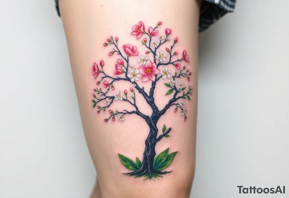 Flowering hawthorne tree with white lilly of the vally bell plants planted by  tree tattoo idea