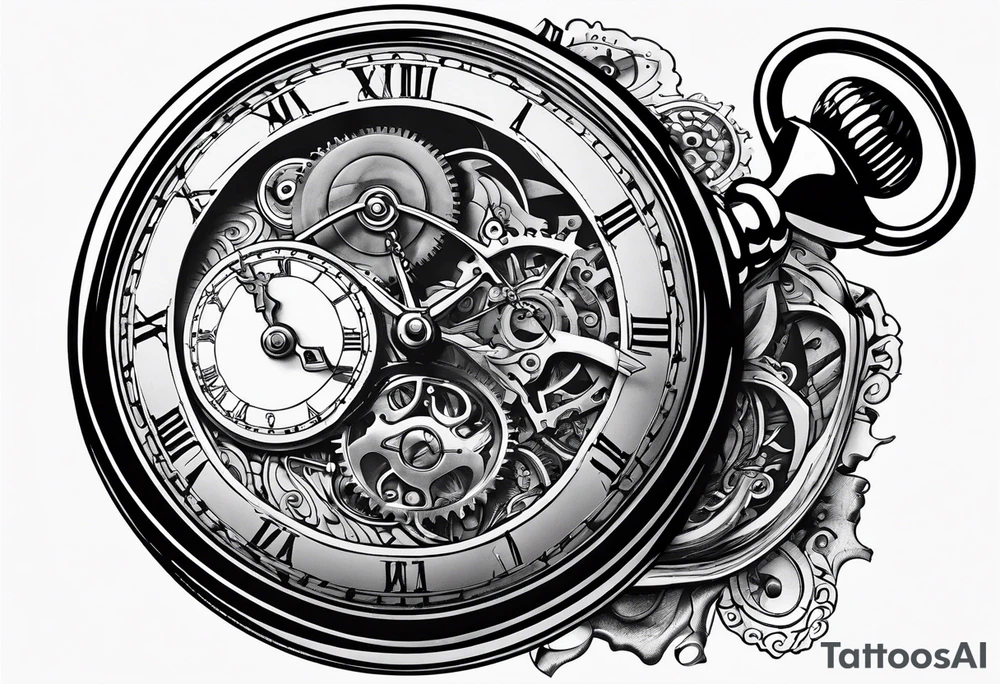 Old school pocket watch exploded showing inner mechanism tattoo idea Old school pocket watch exploded showing inner mechanism tattoo idea